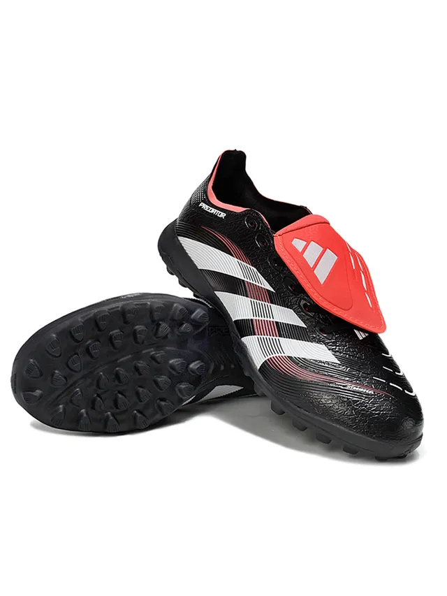 Adidas Predator Preto Vermelho Baixo Corte Sintético Superior Superfície Texturizada Grip Superfície Turf Sapatos de Futebol 7