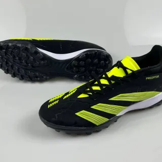 Adidas Predator Black Yellow Synthetic Upper Neon Three-Stripe Accents Turf Soccer Shoes