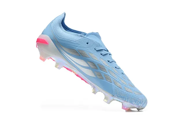 Adidas Predator Chaussures de football bleu rose low-cut lacets upper synthétique textil terrain ferme 3