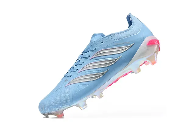 Adidas Predator Chaussures de football bleu rose low-cut lacets upper synthétique textil terrain ferme 4