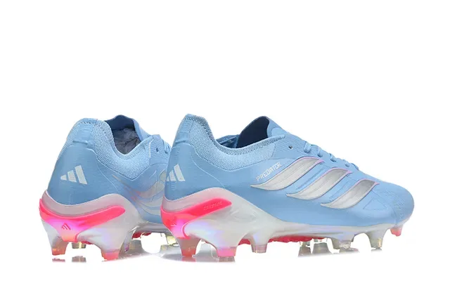 Adidas Predator Chaussures de football bleu rose low-cut lacets upper synthétique textil terrain ferme 5