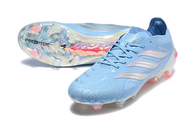 Adidas Predator Chaussures de football bleu rose low-cut lacets upper synthétique textil terrain ferme 6