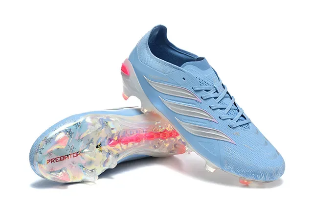 Adidas Predator Chaussures de football bleu rose low-cut lacets upper synthétique textil terrain ferme 7