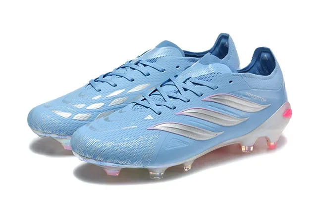 Adidas Predator Chaussures de football bleu rose low-cut lacets upper synthétique textil terrain ferme 8