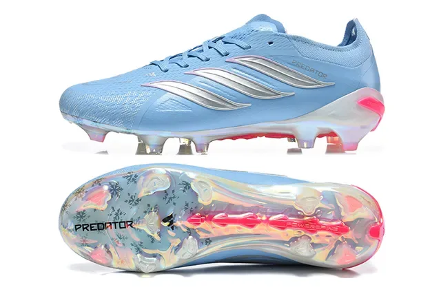 Adidas Predator Chaussures de football bleu rose low-cut lacets upper synthétique textil terrain ferme 9