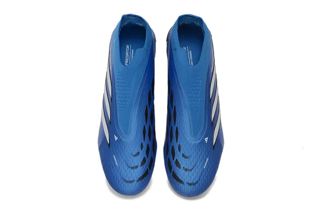 Adidas Predator Blue White Low-Cut Sock-Fit Collar Textured Synthetic Upper Firm-Ground Soccer Shoes 2