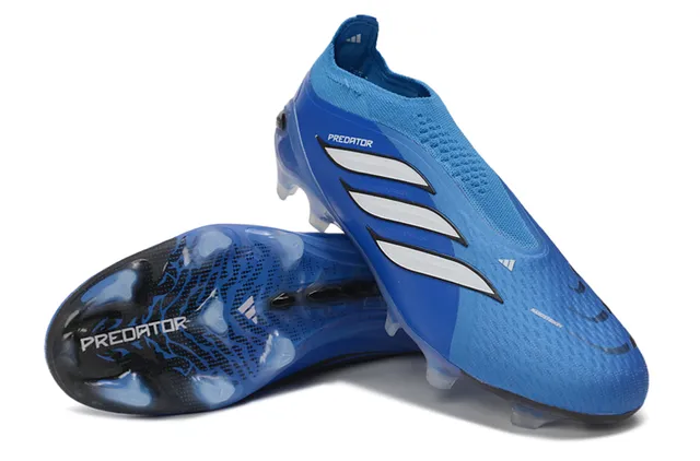 Adidas Predator Blue White Low-Cut Sock-Fit Collar Textured Synthetic Upper Firm-Ground Soccer Shoes 3