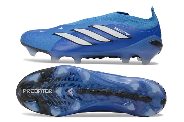 Adidas Predator Blue White Low-Cut Sock-Fit Collar Textured Synthetic Upper Firm-Ground Soccer Shoes 5