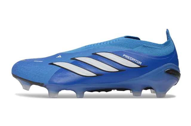Adidas Predator Blue White Low-Cut Sock-Fit Collar Textured Synthetic Upper Firm-Ground Soccer Shoes 8