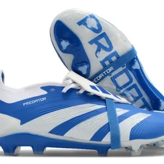 Adidas Predator Blue White Low-Cut Synthetic Upper Three-Stripe Overlay Firm-Ground Soccer Shoes