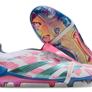 Adidas Predator Multicolor Laceless Strap Closure Geometric Pink Overlay Firm-Ground Soccer Shoes