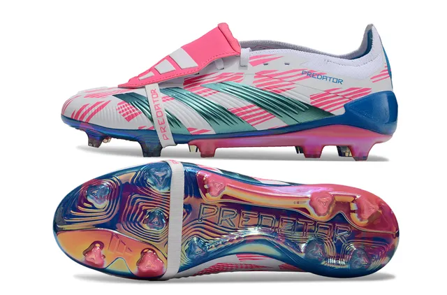 Adidas Predator Multicolor Laceless Strap Closure Geometric Pink Overlay Firm-Ground Soccer Shoes 4