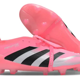 Adidas Predator Pink Black Low-Cut Synthetic Upper Ribbed Three-Stripe Overlay Firm-Ground Soccer Shoes