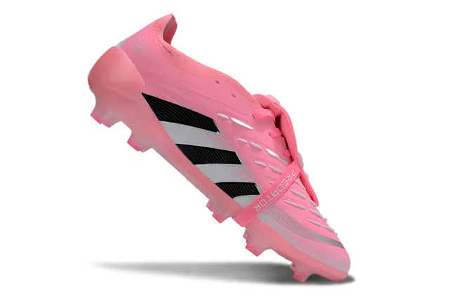 Adidas Predator Pink Black Low-Cut Synthetic Upper Ribbed Three-Stripe Overlay Firm-Ground Soccer Shoes 2