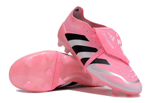Adidas Predator Pink Black Low-Cut Synthetic Upper Ribbed Three-Stripe Overlay Firm-Ground Soccer Shoes 4