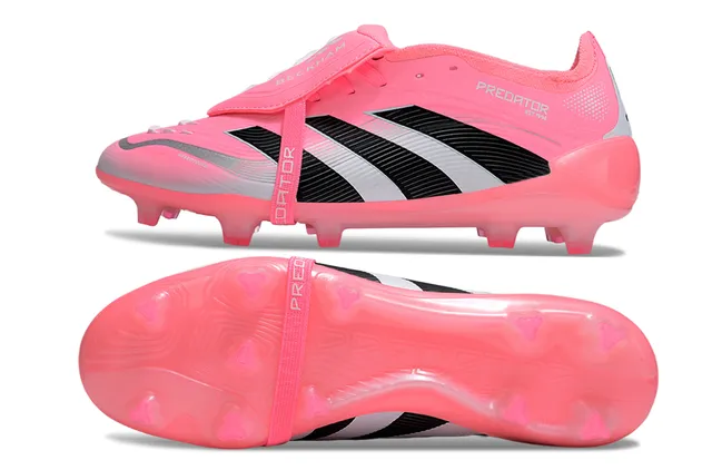 Adidas Predator Pink Black Low-Cut Synthetic Upper Ribbed Three-Stripe Overlay Firm-Ground Soccer Shoes 6
