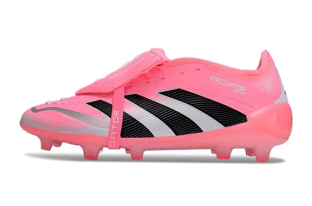 Adidas Predator Pink Black Low-Cut Synthetic Upper Ribbed Three-Stripe Overlay Firm-Ground Soccer Shoes 7