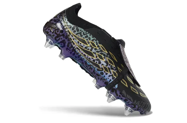 Adidas Predator Morado Dorado Sin Cordones Correa TPU Estampado Leopardo Iridiscente Botines de Fútbol para Césped Firme 2