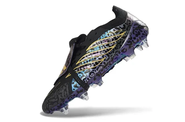 Adidas Predator Morado Dorado Sin Cordones Correa TPU Estampado Leopardo Iridiscente Botines de Fútbol para Césped Firme 3