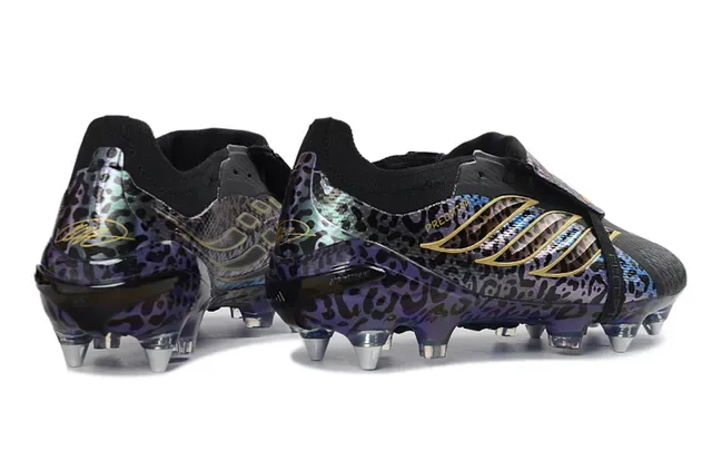 Adidas Predator Morado Dorado Sin Cordones Correa TPU Estampado Leopardo Iridiscente Botines de Fútbol para Césped Firme 5