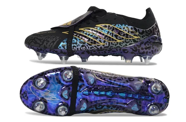 Adidas Predator Morado Dorado Sin Cordones Correa TPU Estampado Leopardo Iridiscente Botines de Fútbol para Césped Firme 6
