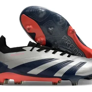 Adidas Predator Silver Navy Red Firm-Ground Soccer Shoes