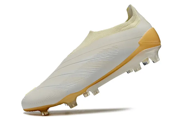 Adidas Predator White Beige Low-Cut Sock-Fit Upper Ribbed Midfoot Cage Firm-Ground Soccer Shoes 3