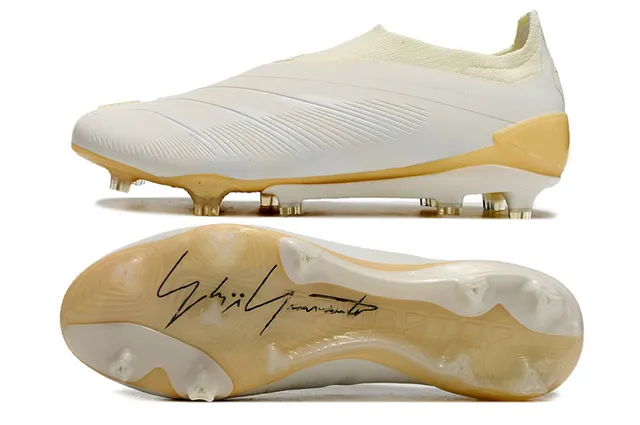 Adidas Predator White Beige Low-Cut Sock-Fit Upper Ribbed Midfoot Cage Firm-Ground Soccer Shoes 6