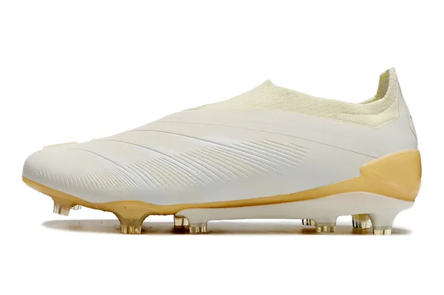 Adidas Predator White Beige Low-Cut Sock-Fit Upper Ribbed Midfoot Cage Firm-Ground Soccer Shoes 7