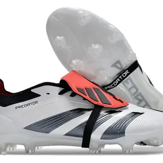 Adidas Predator White Black Laceless Strap Closure Three Stripes Firm-Ground Soccer Shoes