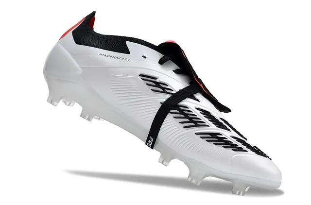Adidas Predator White Black Laceless Strap Closure Three Stripes Firm-Ground Soccer Shoes 2