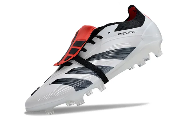 Adidas Predator White Black Laceless Strap Closure Three Stripes Firm-Ground Soccer Shoes 3