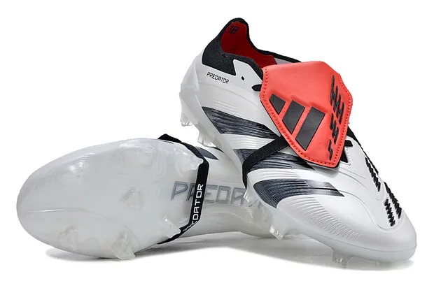 Adidas Predator White Black Laceless Strap Closure Three Stripes Firm-Ground Soccer Shoes 4