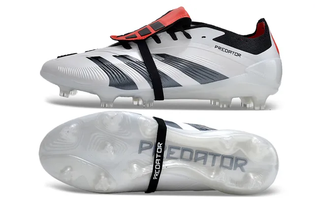 Adidas Predator White Black Laceless Strap Closure Three Stripes Firm-Ground Soccer Shoes 6