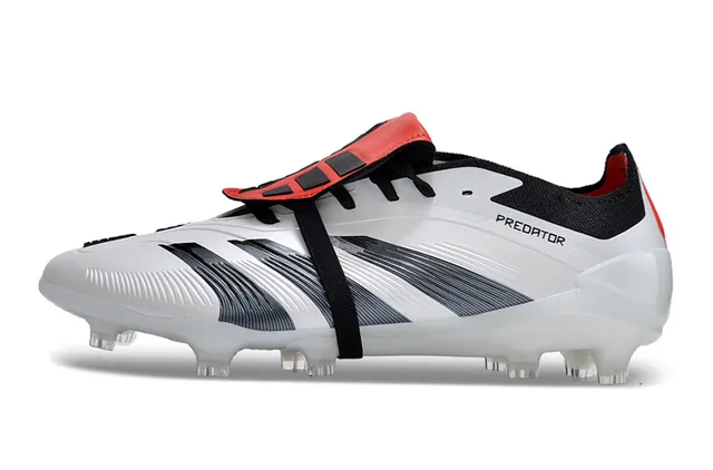 Adidas Predator White Black Laceless Strap Closure Three Stripes Firm-Ground Soccer Shoes 7