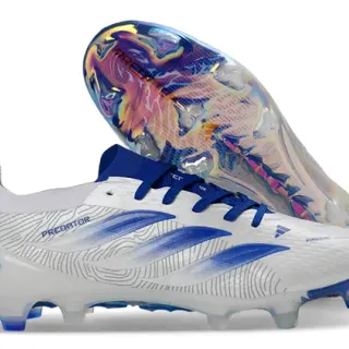 Adidas Predator White Blue Synthetic Upper Gradient Stripes Firm-Ground Soccer Shoes