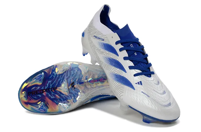 Adidas Predator White Blue Synthetic Upper Gradient Stripes Firm-Ground Soccer Shoes 4