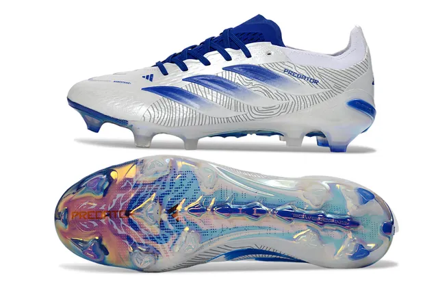 Adidas Predator White Blue Synthetic Upper Gradient Stripes Firm-Ground Soccer Shoes 6