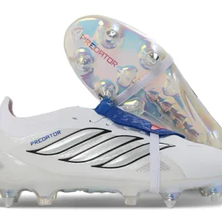 Adidas Predator White Blue Synthetic Upper Holographic Iridescent Outsole Firm-Ground Soccer Shoes