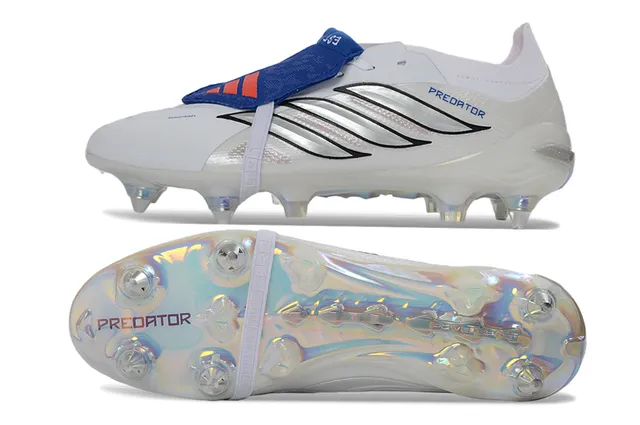 Adidas Predator White Blue Synthetic Upper Holographic Iridescent Outsole Firm-Ground Soccer Shoes 6