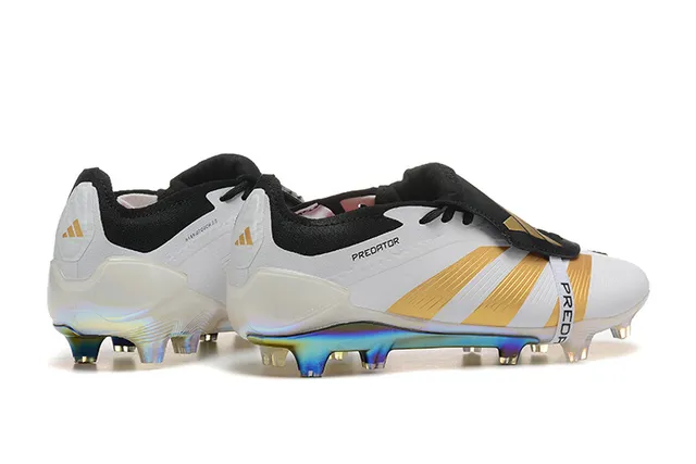 Adidas Predator White Gold Low-Cut Laceless Strap Triple Stripes Firm-Ground Soccer Shoes 2