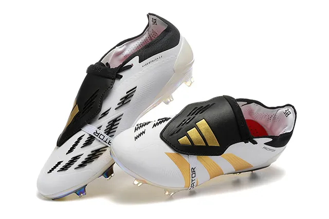 Adidas Predator White Gold Low-Cut Laceless Strap Triple Stripes Firm-Ground Soccer Shoes 3