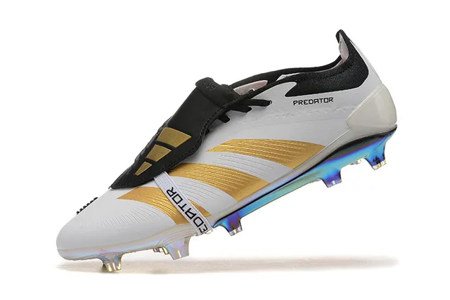 Adidas Predator White Gold Low-Cut Laceless Strap Triple Stripes Firm-Ground Soccer Shoes 5