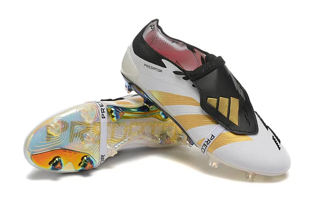 Adidas Predator White Gold Low-Cut Laceless Strap Triple Stripes Firm-Ground Soccer Shoes 6