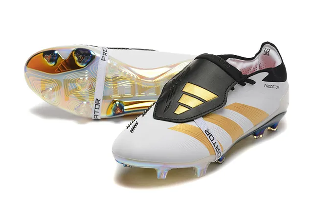 Adidas Predator White Gold Low-Cut Laceless Strap Triple Stripes Firm-Ground Soccer Shoes 7