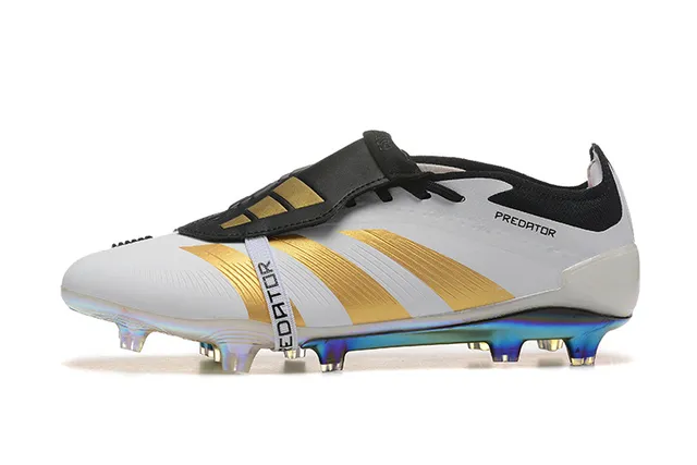 Adidas Predator White Gold Low-Cut Laceless Strap Triple Stripes Firm-Ground Soccer Shoes 10