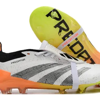 Adidas Predator White Orange Geometric Overlay Neon Gradient Sole Firm-Ground Soccer Shoes