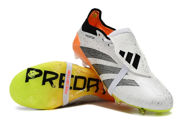 Adidas Predator White Orange Geometric Overlay Neon Gradient Sole Firm-Ground Soccer Shoes 3