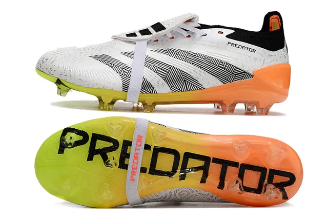 Adidas Predator White Orange Geometric Overlay Neon Gradient Sole Firm-Ground Soccer Shoes 5