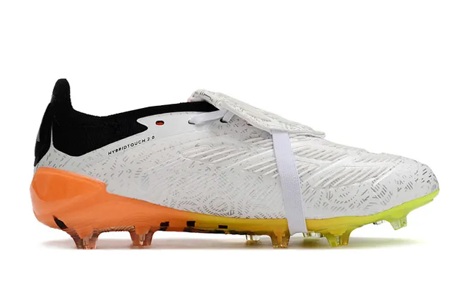 Adidas Predator White Orange Geometric Overlay Neon Gradient Sole Firm-Ground Soccer Shoes 7